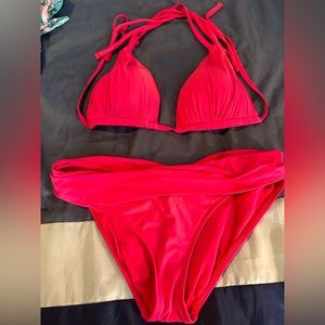 La Blanca red bikini top (size 14) and moderate coverage bottoms (size 12).